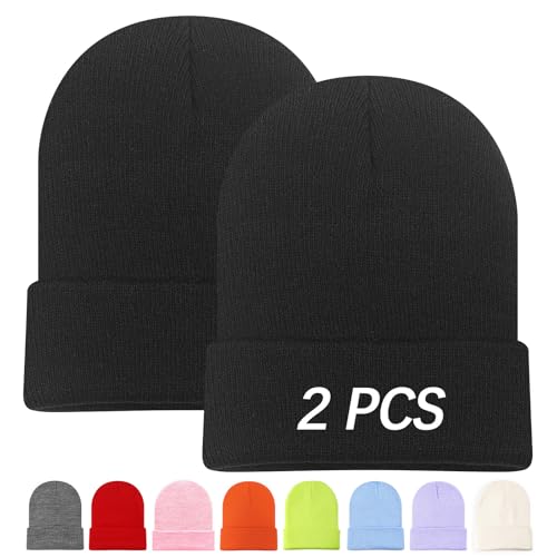 Beanies Hats Multiple Colors Available Stocking caps for Women, Ski Hat Winter Knitted Hat Elasticity Soft - color: 2pcs Black