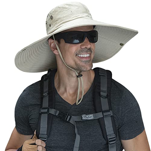 HUAMULAN Men Wide Brim Sun Hat Summer Outdoor Women Bucket Fishing Hats - color: A0-beige