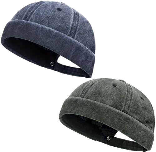 Initlove Docker Hat for Men Vintage Brimless Sailor Hat Beanie Cap - color: Green + Navy