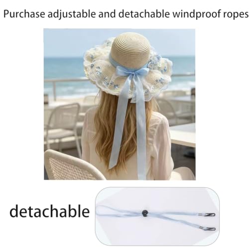 Women's Big Straw Sun Hat Wide Brim with Removable Wind Lanyard Foldable