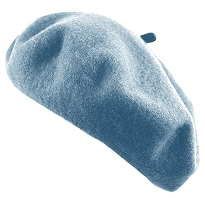 Women's French Beret Hat Solid Color Plain Wool Classic Traditional Artist Cap - color: Baby Blue