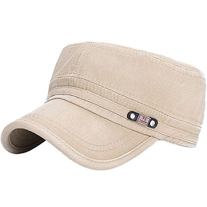 Unisex Cadet Army Cap Adjustable Flat Top Cap Washed Cotton Military Hat Baseball Cap - color: Beige