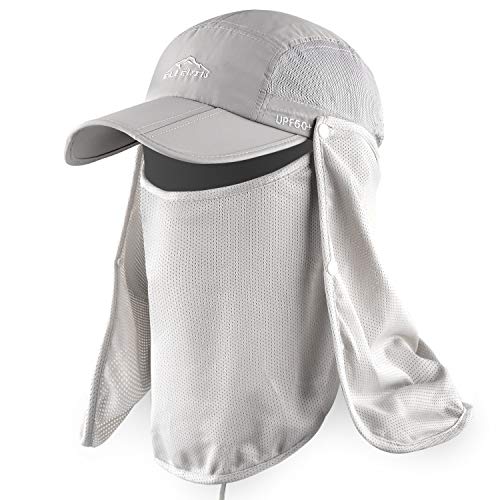Outdoor Sun Hat for Men Women UPF 50+ Fishing UV Hat with Neck Flap Face Cover for Sun Protection - color: Light Grey