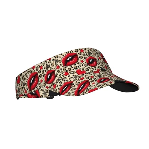Sports Sun Visor Hat for Men Women, Adjustable Breathable Golf Tennis Cap - color: Sexy Leopard Print Lips