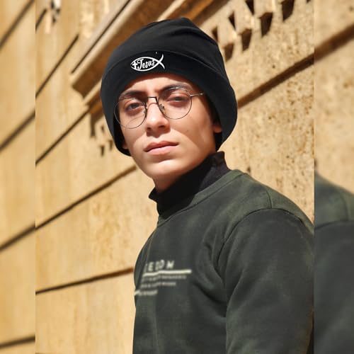 Black Knit Beanie Hat for Men Bear Classic Adult Beanie Cap Winter Warm Knitted Hat for Men Women Skull Hip Hop Cap for Men - color: Fish Jesus