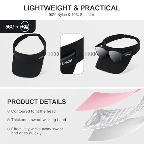 FEINION Women Stretchy Sun Visor with Sunglass Slot Baseball Hat - color: Black