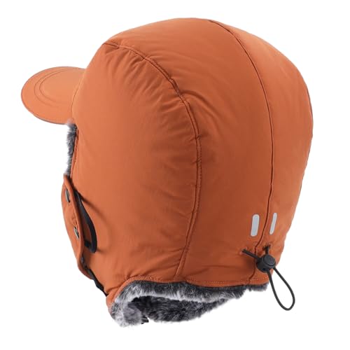 Home Prefer Waterproof Mens Faux Fur Trooper Trapper Hat Hunting Warm Winter Hat with Ear Flaps Visor Face Mask - color: Caramel Brown