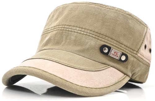 Men Flat Top Hat Cadet Army Cap Twill Cotton Baseball Military Cap - color: F - Green