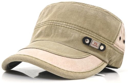 Men Flat Top Hat Cadet Army Cap Twill Cotton Baseball Military Cap - color: F - Green