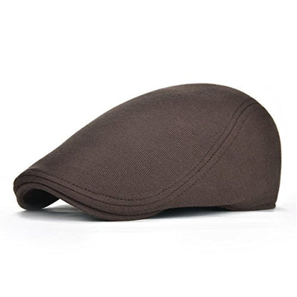 FEINION Men Cotton Newsboy Cap Soft Fit Cabbie Hat - color: Black/Brown