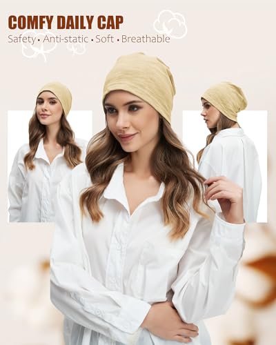 100% Cotton Thin Summer Slouchy Beanie Hat for Women Men Chemo Cap - color: 1pc Light Khaki, size: Medium