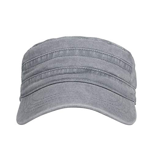 WITHMOONS Washed Cotton Cadet Cap Vintage Military Army Hat Mens Womens KZ40037 - color: Lightgrey