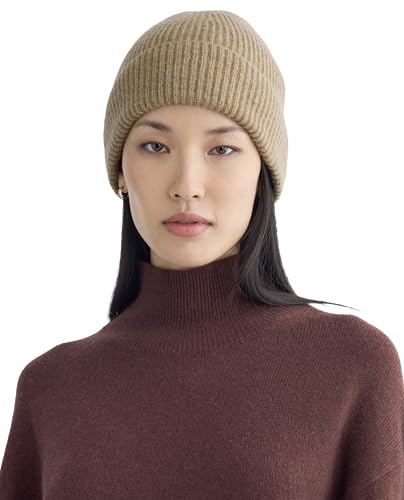 Everlane Unisex Adult Everlane The Cashmere Ribbed Beanie - color: Dark Heathered Camel
