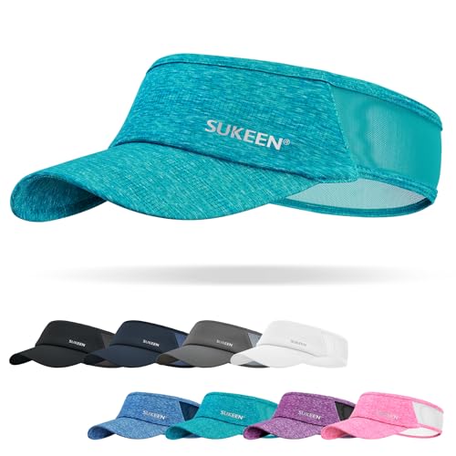 Sukeen Sports Sun Visor Men Women Lightweight Portable Cooling Stretchy Visor Hat for Running, Golf, Daily Wear - color: Teal Blue