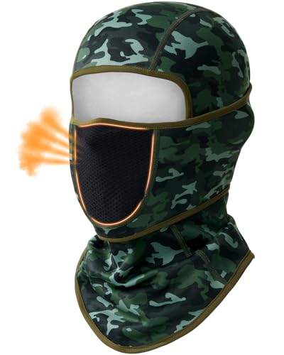 Balaclava Face Ski Mask with Movable Design for Men Women-Fleece Winter Face Covering for Cold Weather Skiing Outdoor Work - color: Camogreen