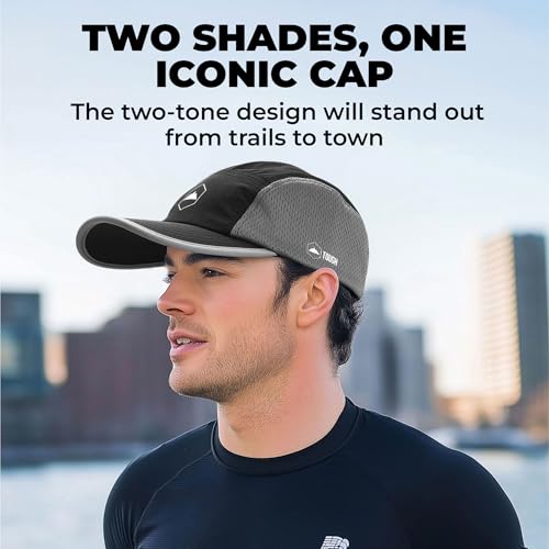Tough Headwear 5 Panel Running Hat-Lightweight Breathable Nylon Trail Runner Hats-Camper Hat -Flat Brim Runners Hats - color: Black