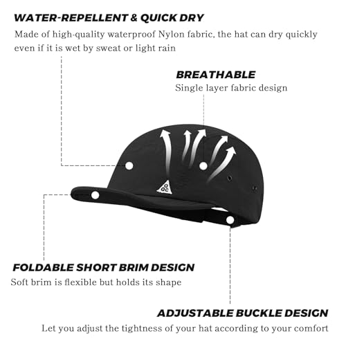 Clakllie Quick Dry Short Brim Hats for Men 5 Panel Running Hat Waterproof Baseball Cap Outdoor Hiking Hat Flat Bill Cadet Cap - color: Cdus-ddy1-black