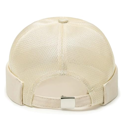 Mens Mesh Brimless Cap with No Brim, Summer Docker Cap Beanie Hat Flip Sailor Skullcap Breathable - color: Beige 2