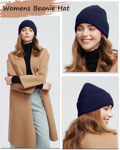 Wool Beanie for Men Women, Seamless Knit Cuffed Warm Winter Hats - color: 1pcs-navy Blue