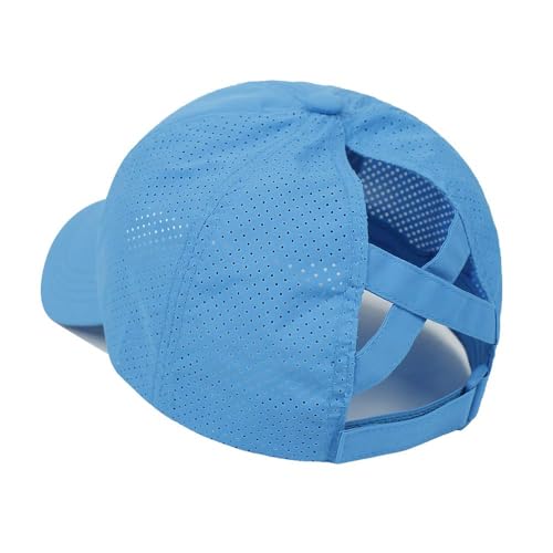 Womens Criss Cross Ponytail Hat Quick Drying Baseball Cap Sun Hats UV Protection Sport Cap - color: Blue