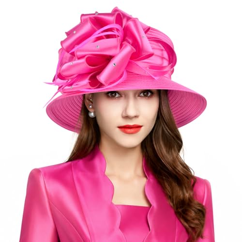 2026 Bucket Hats for Women Ladies Girls, Autumn Winter Fascinator Hat for Derby Kentucky Church Bridal UV Protection - color: A-4585rose Red