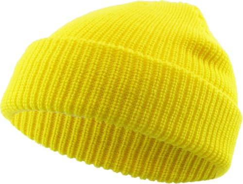 Fisherman Short Beanie Leon Roll up Trawler Classic Skullcap Hipster Beanie Warm Winter Hats Acrylic Ribbed Knit Cuff Daily - color: 5. Yellow Fisherman Beanie