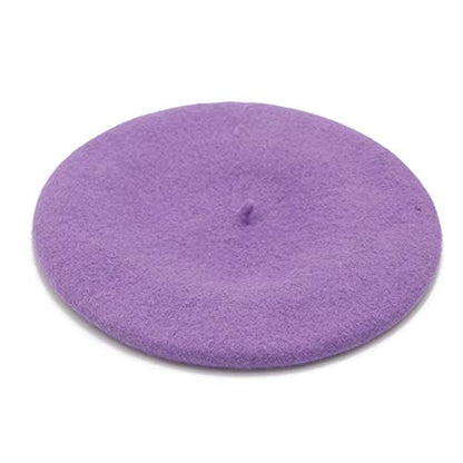 Wheebo Wool Beret Hat,Solid Color French Style Winter Warm Cap for Women Girls Lady - color: Beret Hat-lilac Color-fba
