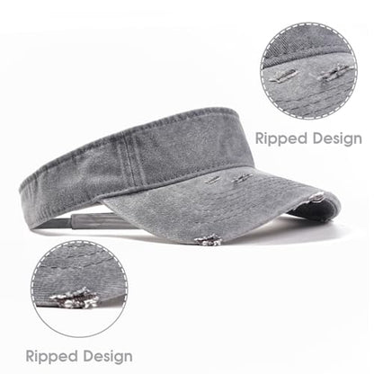 ANDICEQY Retro Ripped Sun Visor Hat, Baseball Sun Visors for Women and Men - color: Retro Gray