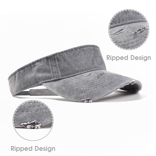ANDICEQY Retro Ripped Sun Visor Hat, Baseball Sun Visors for Women and Men - color: Retro Gray