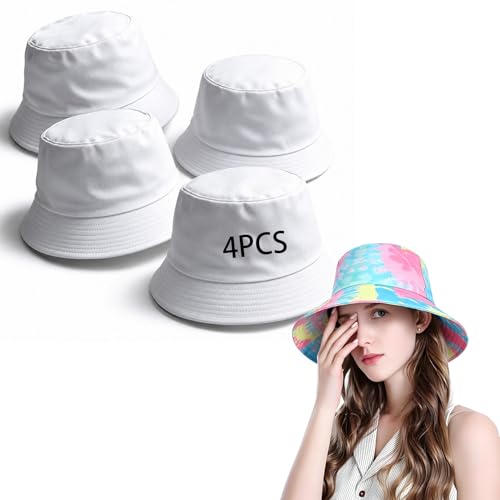 Bucket Hats Bulk Solid Color DIY Blank Hat Bucket Hats for Men, Women and Adults - color: 4pcs White Bucket Hat