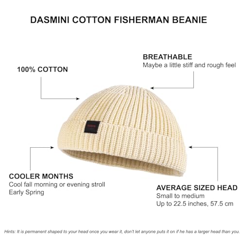 Fisherman Beanie Hats for Men Women,Knit Trawler Skull Cap,Watch Cap,Spring Fall Winter Warm Short Hats - color: (Cotton)-buttercream-m
