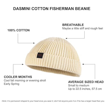 Fisherman Beanie Hats for Men Women,Knit Trawler Skull Cap,Watch Cap,Spring Fall Winter Warm Short Hats - color: (Cotton)-buttercream-m