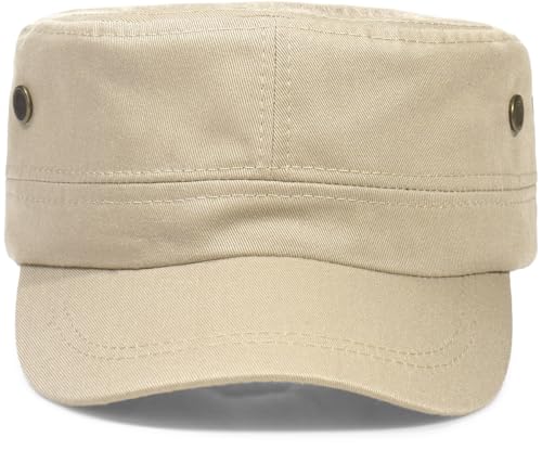 Unisex Classic Cadet Army Hat Flat Top Baseball Cap Military Hats - color: Beige