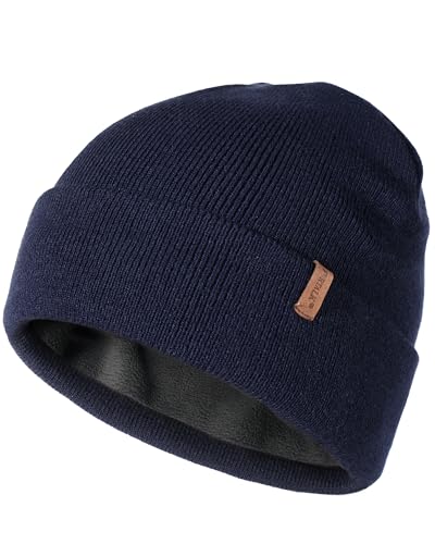 FURTALK Mens Winter Fleece Lined Knit Cuffed Beanie - color: Navy