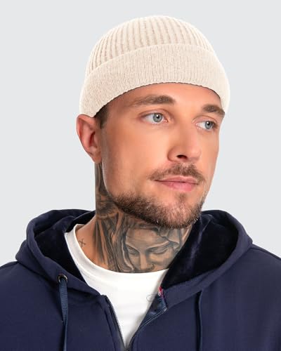 ROYBENS Short Fisherman Beanie for Men Women Wool Knit Warm Winter Hat Swag - color: 1pcs-beige
