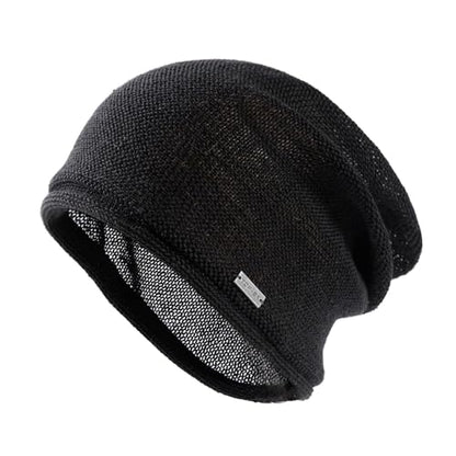 TOP-EX 100% Linen Summer Slouchy Beanie, Breathable and Cooling - color: Black, size: Medium-Large