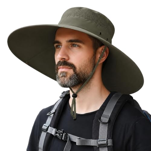 HUAMULAN Men Wide Brim Sun Hat Summer Outdoor Women Bucket Fishing Hats - color: D1-armygreen