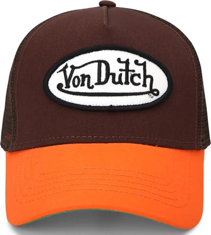 Von Dutch Unisex Trucker Hat, Colorblock, Mesh Back, Curved Bill, Snapback - color: Sepia Stone