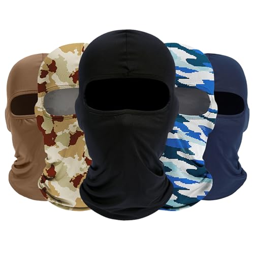 ROXUN Balaclava Ski Mask, 5 Pack Neck Gaiter Motorcycle Summer Cooling - color: Black+pixel Camo+sand Camo+navy+sand