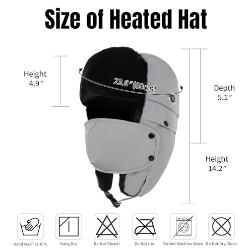 Heated Trapper Hat with 5V Rechargeable Battery, Warm Faux Fur Hunting Hat Outdoor Windproof Winter Hat for Men and Women - color: Dark Gray
