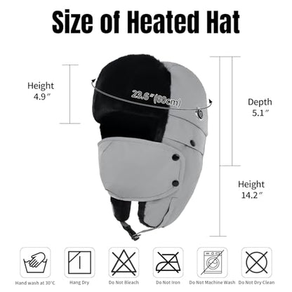 Heated Trapper Hat with 5V Rechargeable Battery, Warm Faux Fur Hunting Hat Outdoor Windproof Winter Hat for Men and Women - color: Dark Gray