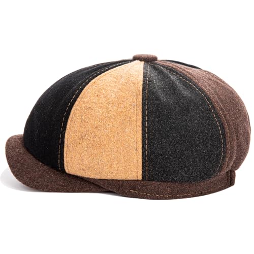 Men's Wool Newsboy Cap 8-Panel Tweed Taxi Hat Herringbone Gatsby Flat Hats - color: B-multi-color