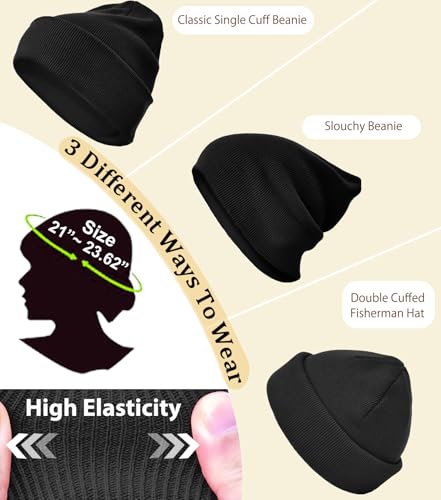 100% Cotton Beanie Hat Winter Hats Women Men Warm Knit Beanies - color: 2pcs-(black + Beige)