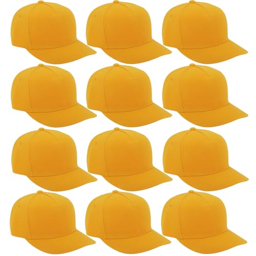 12 Pack Seamless Baseball Caps Wholesale Bulk - No Center Seam, DIY Friendly, Adjustable Breathable Lightweight for Men Women - color: Yellow