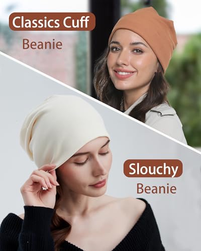 vidsel Slouchy Beanie Hats for Women & Men Cotton Knit Cuffed Skull Cap - color: 1-pink