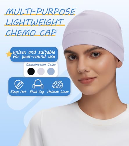 Cotton Skull Cap Sleep Cap Beanie Helmet Liner for Men Women - color: Set D-black,light Blue,light Purple