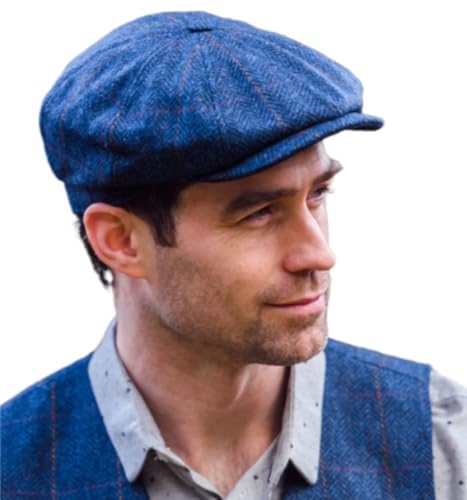 Mucros Weavers Irish Wool Driving Cap, 8 Panel, 100% Wool, Women's Adults Unisex Classic Style, Grey, Large, Formal, Wedding - color: Blue, size: Large
