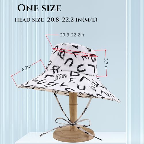 Women's Wide Brim Sun Hat Foldable Fisherman Hat Summer Hat for Beach Travel Outdoor Fashion Lightweight Packable Cap - color: Alphabet White