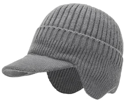 Men Earflap Beanie Knitted Lined Skullies Baseball Cap Windproof Neck Warmer - color: Grey