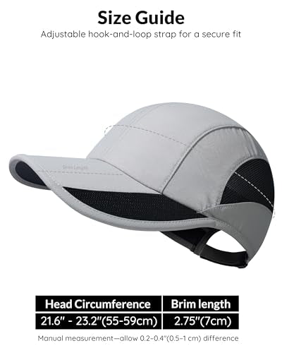 GADIEMKENSD Quick Dry Running Hat, UPF50+, Cooling Breathable Mesh, Water-Repellent, Plain & Packable, Anti-Glare - color: Light Grey